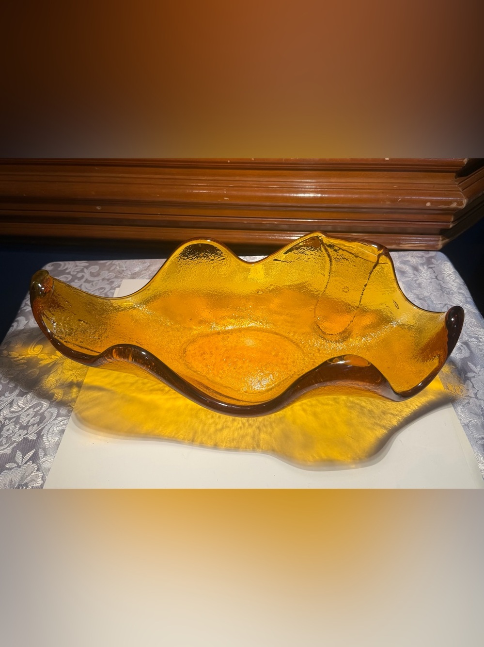 Blenko Free-form Centerpiece Bowl Heavy Amber Glass MCM